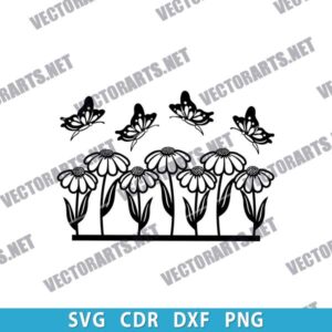 Flowers with Butterflies DXF Design