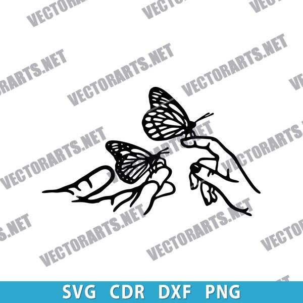 Decorative Hand with Butterflies DXF File