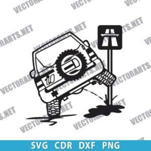 Car Pissing on Sign Road DXF File