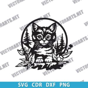 Cat with Flowers DXF Files