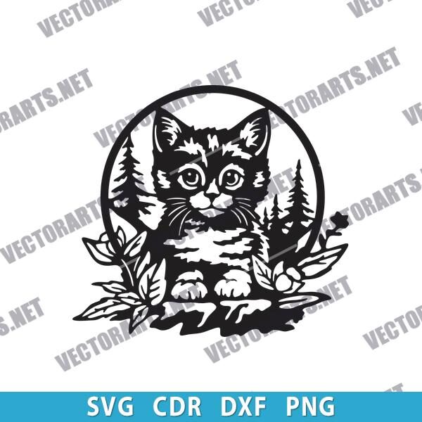 Cat with Flowers DXF Files