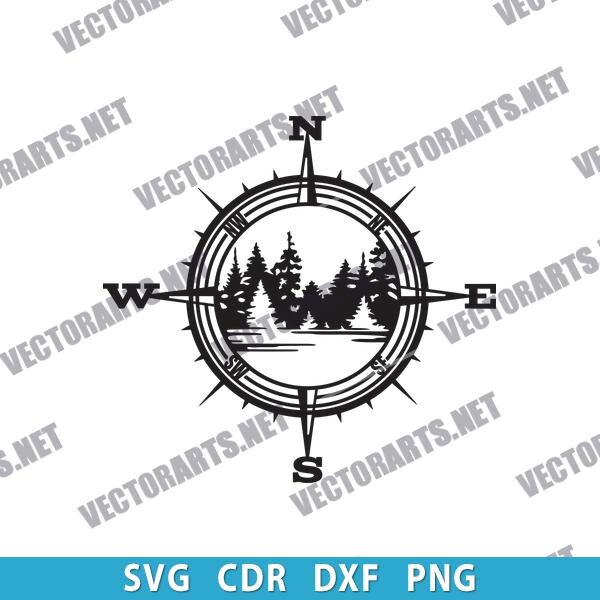 Trees Compass Scene DXF File